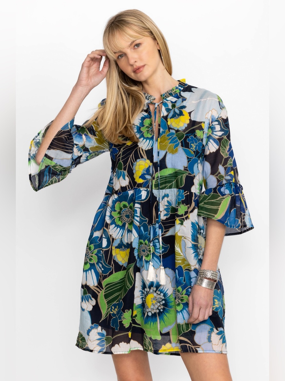 Johnny Was Jenn High-Low Mini Dress Floral Tropical Vacation Resort-wear Large